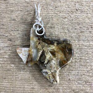 Texas Shaped Camo Agate Necklace Pendant